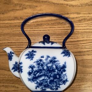 Blue and White Floral Porcelain Teapot